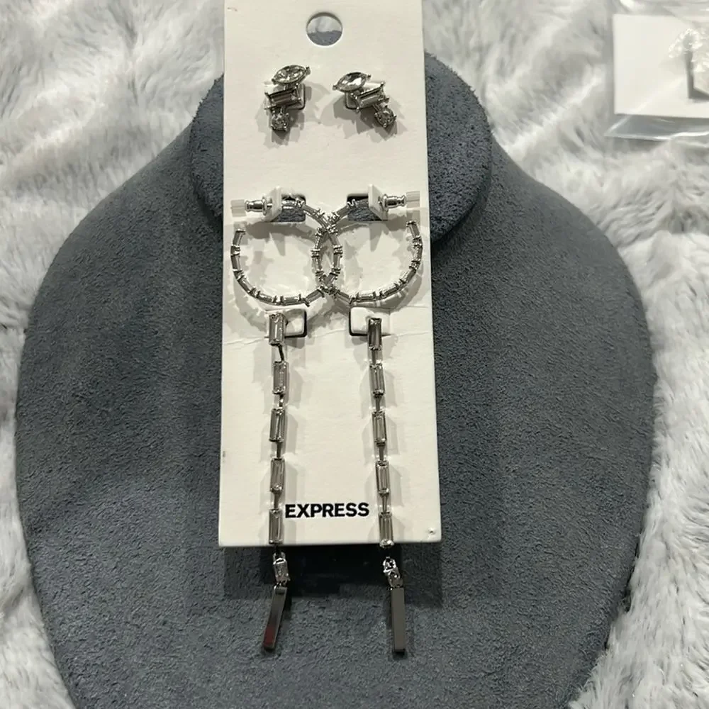 express set of 3 silver tone earrings - Picture 1 of 2